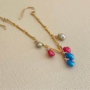 Handcrafted Gold-Plated Dangle Earrings with Colorful Freshwater Pearls | Boho